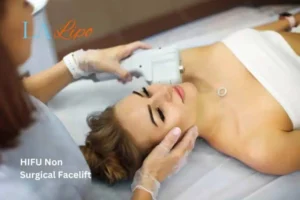 Woman having Hi-Fu to reduce wrinkles Sudbury.