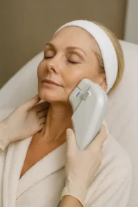 Woman receiving HIFU non surgical facelift treatment Sudbury