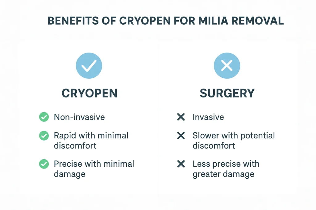 Benefits of cryopen for milia removal Sudbury compared to surgical treatments.