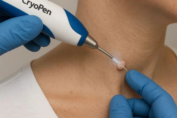Person receiving cryotherapy Sudbury for skin tag removal
