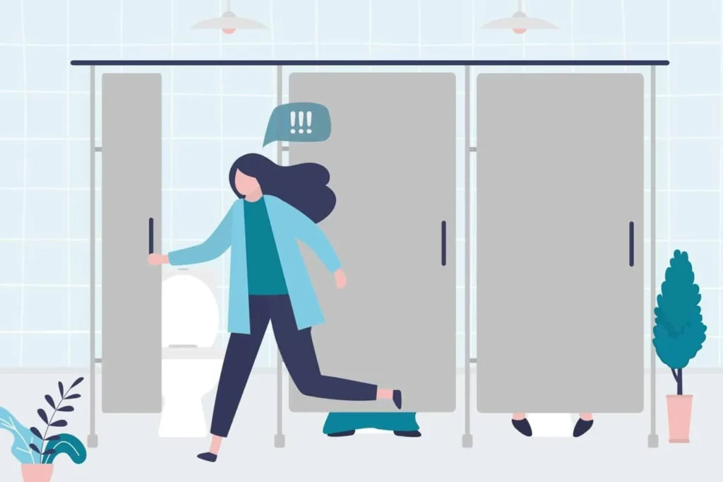graphic of Urine incontinence Sudbury woman running to the toilet.